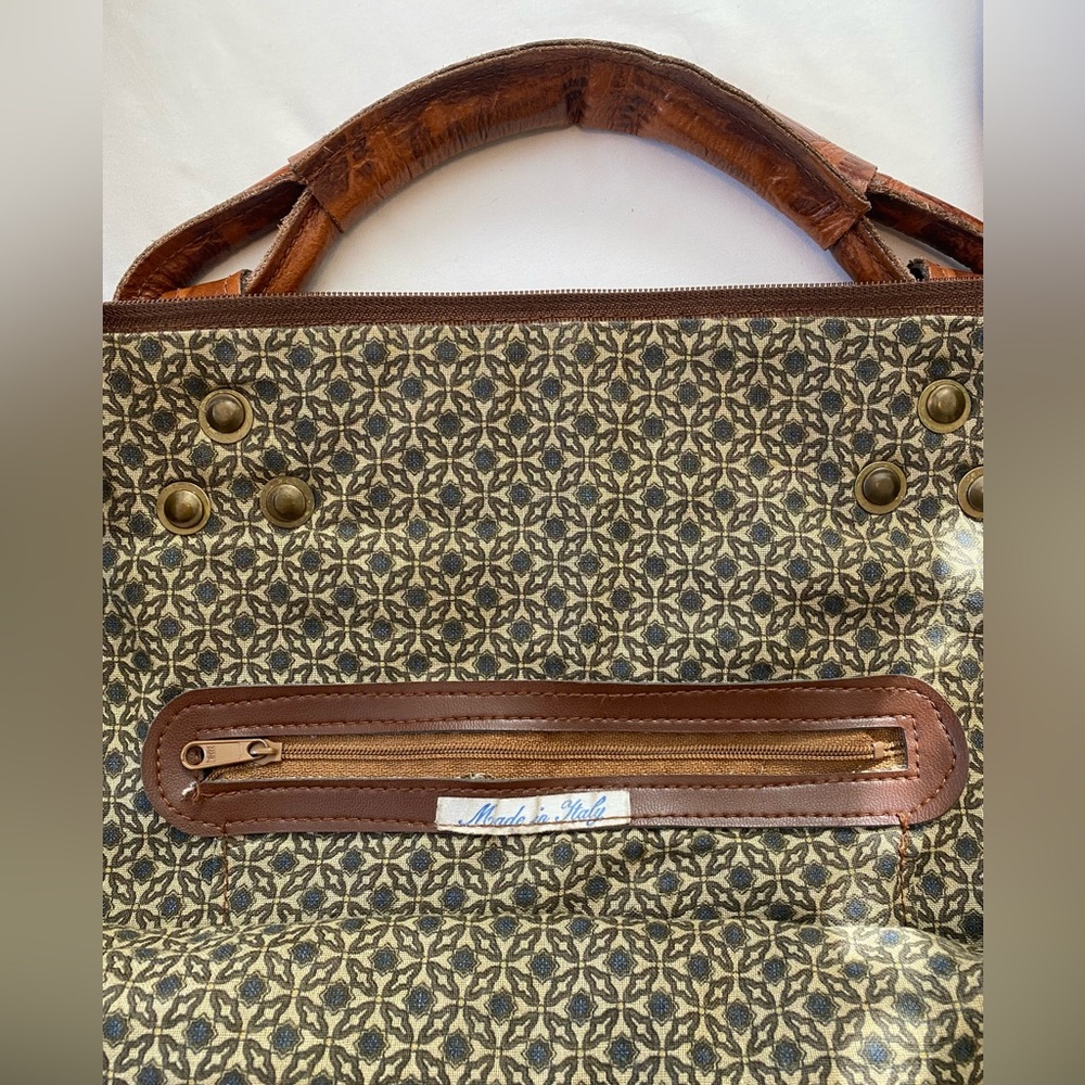 Woven Tapestry Shoulder Bag with Brown Leather Trim - Picture 11 of 16